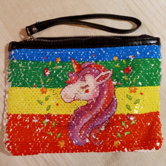 Small UNICORN DESIGN sequin clutch - Picture 1 of 3